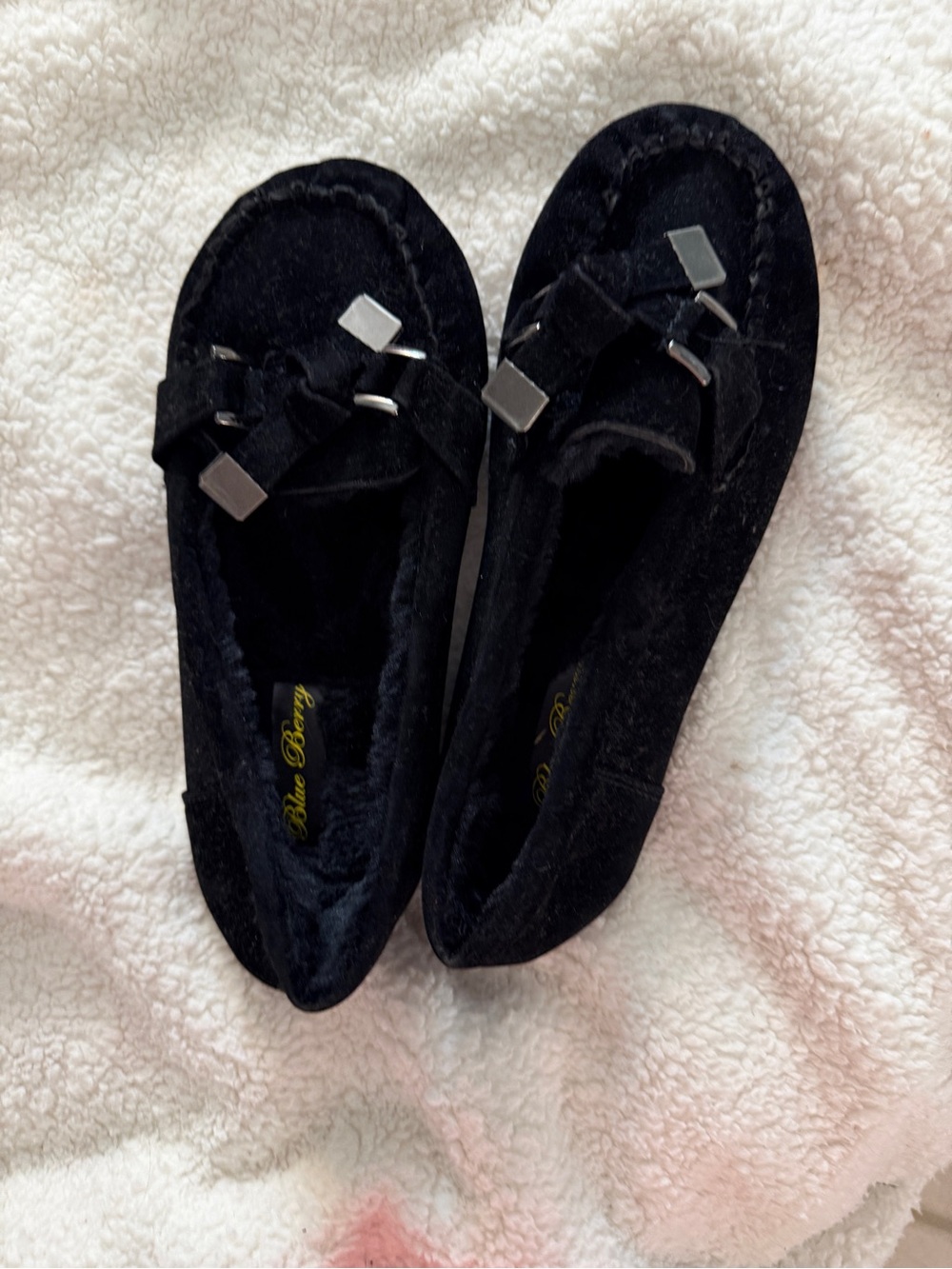 Kids Black Suede Moccasin Slippers